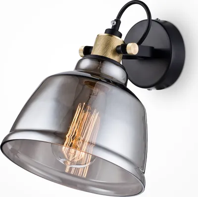 Zdjęcie produktu dla Lampa ścienna, czarny metal, przydymione szkło, gniazdo E27