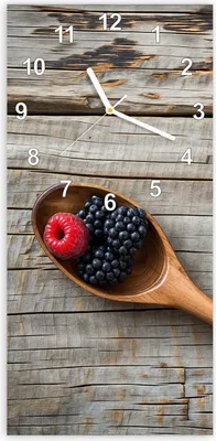 Produktbild von Wanduhr aus Glas mit Motiv Holzlöffel mit Beeren- 30 x 60 cm - inkl. Aufhängesystem