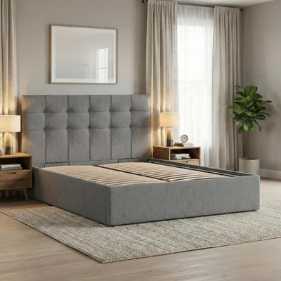 Produktbild von Polsterbett 180x200 cm mit Lattenrost, Doppelbett ohne Bettkasten, elegantes Bett mit Kopfteil, Geflecht, Grau, Dunkelgrau, SORIA 180 x 200