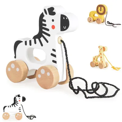 Produktbild von Tooky Toy Nachziehspielzeug Holztier, mit 4 Rädern, Ziehschnur, ab 18 Monate