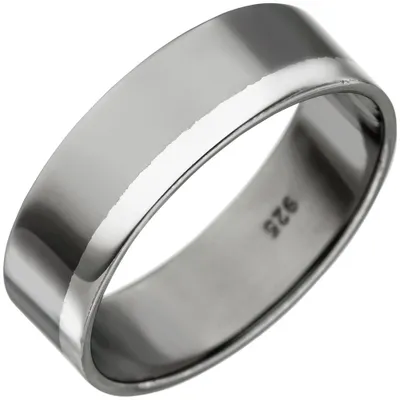 Produktbild von Ring aus 925 Silber schwarz teilrhodiniert bicolor flach schlicht Fingerschmuck Innenumfang 66mm Ø21.0mm