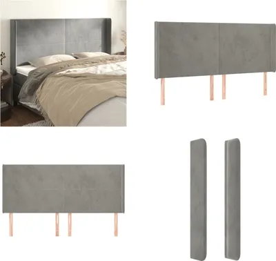 Produktbild von vidaXL Kopfteil mit Ohren Hellgrau 183x16x118/128 cm Samt - Kopfteil - Kopfteile - Bett-Kopfteil - Bettkopfteil