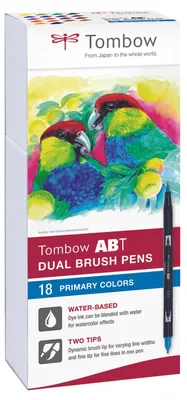 Produktbild von Tombow ABT-18P-1, 18 Farben, Mehrfarbig, Rundspitze & Bürstenspitze, 0,8 mm, 1 cm, Schwarz