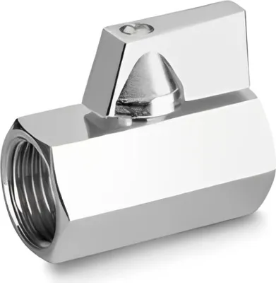 Produktbild von Kugelhahn Mini aus Messing, verchromt, mit verchromten Griff, 1/2" IG x 1/2" IG