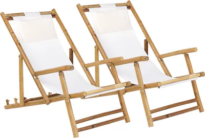 Image de BELIANI Lot de 2 chaises longues en bambou beige naturel chaise pliante pour balcon