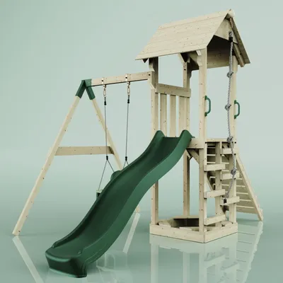 Produktbild von OutdoorToys Spielturm mit Wellenrutsche und Kinder-Schaukel, Outdoor Klettergerüst Garten, Ausführung: Babyschaukel, Farbe: Smaragdgrün Babyschaukel
