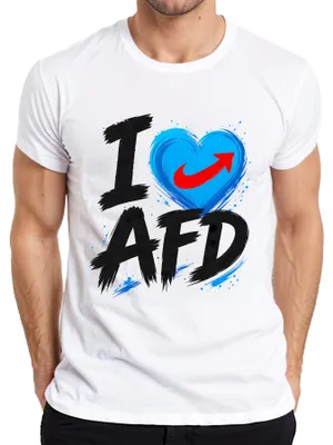 Obrázek produktu pro Tričko "AfD Blaues Herz Patriot Deutschland", bílé barvy, velikost 3XL. (Sarkastické vyjádření.)