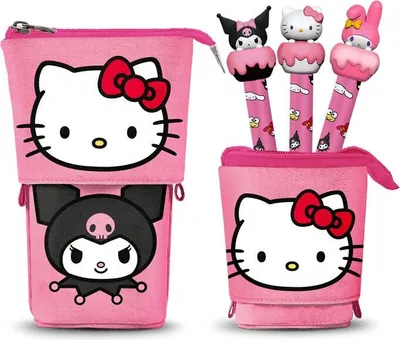 Image de Trousse Hello Kitty avec 3 stylos effaçables pour l'école