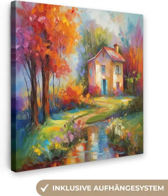 Produktbild von MuchoWow® - Leinwandbilder - Landschaft - Farbenfroh - Ölgemälde - Kunst, Wandbild, Wanddeko Bilder Wohnzimmer, 50x50 cm