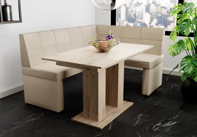 Produktbild von Eckbankgruppe 168x128 cm BLAKE L Stoff Soro Creme / Esstisch DANTE Sonoma
