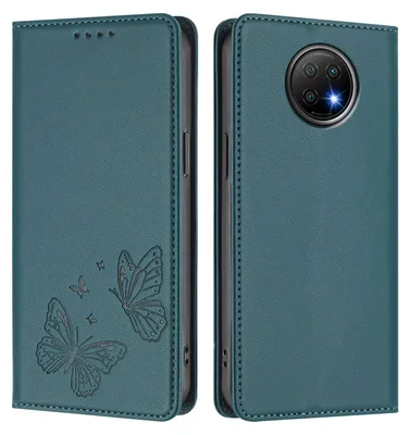 Obrázek produktu pro Kožené pouzdro pro Xiaomi Redmi Note 9T, motýlí ražbou, peněženkové flip pouzdro se stojánkem Zelená
