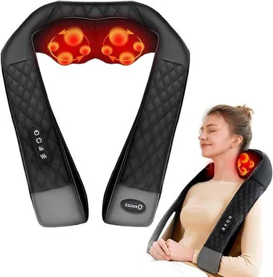 Productafbeelding van Nekmassageapparaat met Warmte - Shiatsu Schouder Rug - Spierontspanning Bevorderen - Verbeterde 4D Kneedkoppen