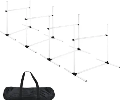 Image de ACXIN Set d'agilité pour chiens, set de 4 barres de slalom et haies pour animaux domestiques, set de dressage pour chiens en PVC avec sac de transport, hauteur réglable 104x70x101cm, blanc