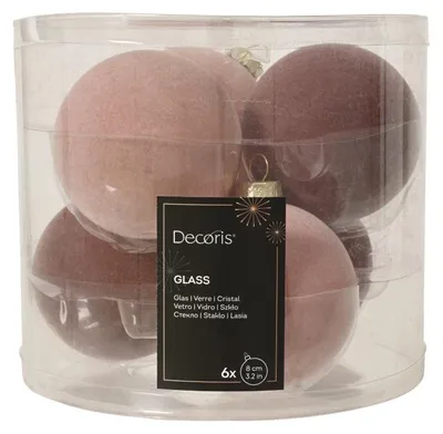 Produktbild von Weihnachtskugeln Glas 8cm Mix Samtoptik 6er Set - Rosa