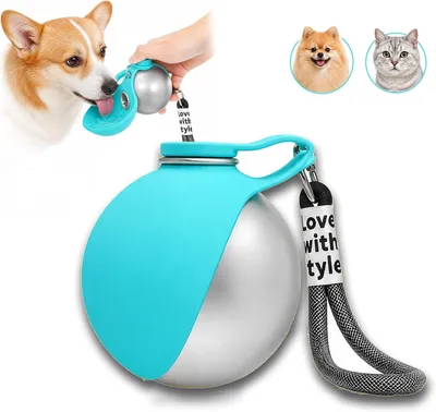 Produktbild von Hundetrinkflasche auslaufsicher, Wasserspender mit Silikonnapf, faltbar, mit Knopfdruck, für unterwegs