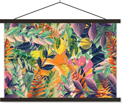 Produktbild von MuchoWow® Textilposter Blumen - Dschungel - Tropisch 90x60 cm mit schwarzem Rahmen - Aufhängungssatz
