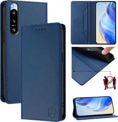 Produktbild von Lederhülle für Sony Xperia 5 IV Hülle Flip Brieftasche Kartenfächern Ständer Schutzhülle Blau