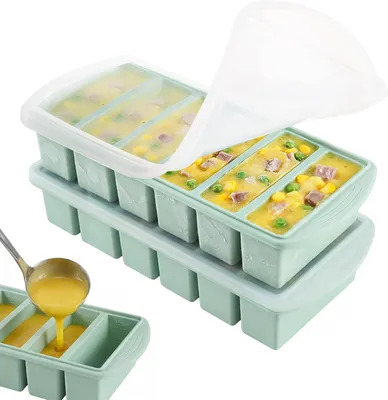 Immagine prodotto di Stampi in silicone per congelare la zuppa, con coperchio - Set da 2 - 6 cavità - Contenitori per congelare la zuppa - Contenitori per zuppa da congelare