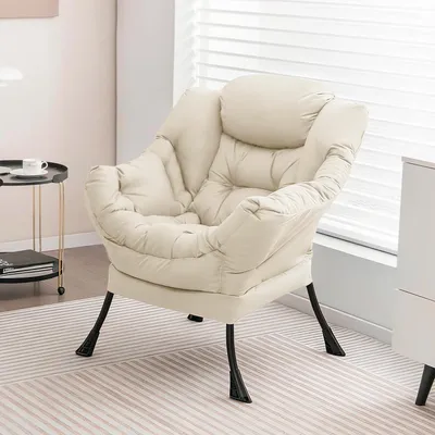 Image de Fauteuil en velours, structure en métal, fauteuil relax, dimensions : 75 x 81 x 94,5 cm, couleur : beige