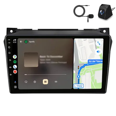 Immagine prodotto di Autoradio con telecamera e microfono, compatibile con Suzuki Alto dal 2009 al 2016, con funzionalità Carplay, Android Auto, radio stereo, navigatore GPS, Wi-Fi, Bluetooth, DAB+, RDS, controllo al volante (SWC), display da 9 pollici e memoria 2+64GB