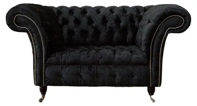 Obrázek produktu pro Chesterfield Křeslo Design Čalounění Gauč Černá textilní tkanina Lounge