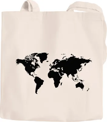 Produktbild von Baumwolltasche Weltkarte World Map Stoffbeutel Jutebeutel Baumwollbeutel Autiga® natur 2 lange Henkel