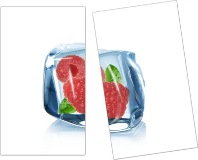 Produktbild von Spritzschutz Herdabdeckplatte Schneidebrett aus Glas Himbeeren im Eiswürfel 2-Teilig (60x52cm)