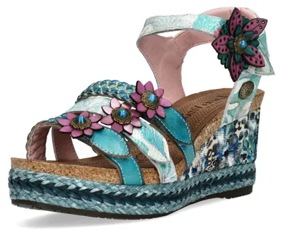 Produktbild von Laura Vita Damen Sandalette Plateau Espadrille mit Keilabsatz Facyo 74, Größe:40 EU, Farbe:Blau