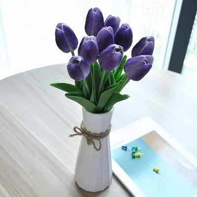 Produktbild von OKWISH 10 STK PolyurethanKünstliche Tulpen Gefälschte Tulpen Blumen Blumensträuße Blumen Arrangement für Home Room Hochzeitsstrauß Party Herzstück Dekor Lila