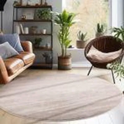 Produktbild von Moderner flauschiger Kurzflor Teppich einfarbig, rutschfest, waschbar & soft - perfekter Komfort für Zuhause, Größe: 200 cm Rund, Farbe: Beige