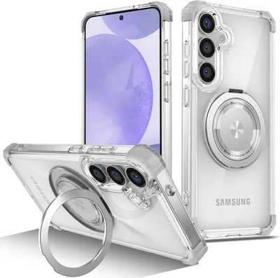 Image de Étui pour Samsung Galaxy S26+ support magnétique pour anneau, support, compatible avec MagSafe, protection militaire, étui transparent Transparent