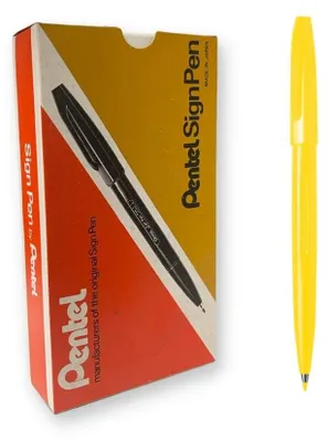 Image de Stylos-feutres Pentel S520-G, pointe de 0,8 mm, couleur jaune, lot de 12