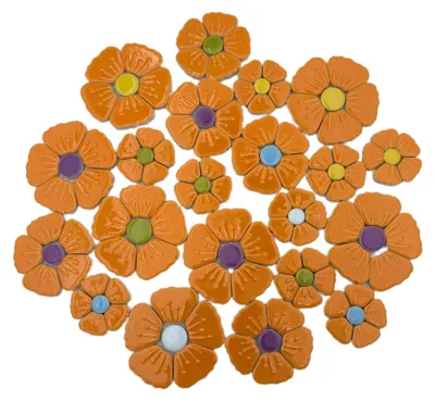 Keramische Blumen-Mosaikfliesen, 500 g, Mesh-Rücken, Orange