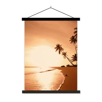 Produktbild von MuchoWow® Textilposter Sonnenuntergang - Tropisch - Palme - Strand - Meer 120x160 cm mit schwarzem Rahmen - Magnetischer