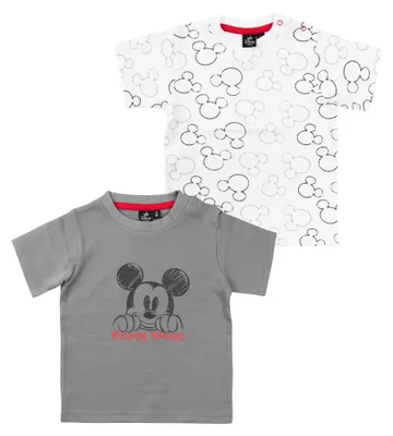Produktbild von Disney Mickey Mouse Baby T-Shirt für Jungen und Mädchen - Shirt Babykleidung Kurzarm Weiß Grau (2er Pack) 62-68