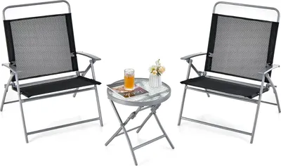 Produktbild von GOPLUS Bistroset 3-teilig, Bistrotisch mit 2 klappbaren Stühle, Gartenmöbel Set aus Metall & gewelltes Glas, Moderne Sitzgruppe für Hof, Veranda & Terrassen