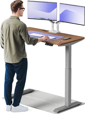 Produktbild von Desktronic HomeOne Elektrisch höhenverstellbarer Schreibtisch 120x60cm Grau/Walnuss mit Memory-Funktion, Anti-Kollisions Technologie, USB-A und USB-C-Ladeanschlüssen