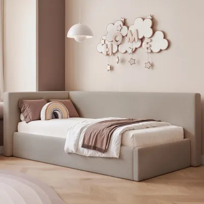 Produktbild von Eckbett Jugendbett Sampre 120x200 cm Taupe Links Strukturstoff – Bettkasten, Metalllattenrost