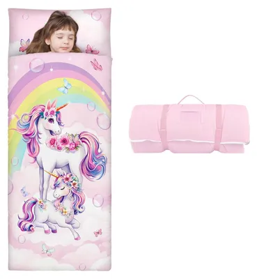 Image de Omgoods - Sac de couchage pour enfant avec coussin amovible - Motif licorne arc-en-ciel