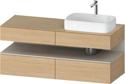 Produktbild von Duravit Qatego Konsolenwaschtischunterbau, 2 Auszüge, 2 Schubkästen, Ausschnitt rechts, 1400x550x600mm, Nische Taupe Supermatt, QA4766083300010