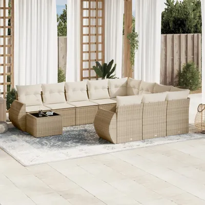 Produktbild von Design 11-tlg. Garten-Sofagarnitur mit Kissen Beige Poly Rattan, Gartenmöbel-Sets 2024 Neu