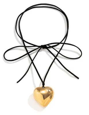 Produktbild von Wedity Herz Halskette Chunky Puffy Herz Choker Halskette Einstellbare schwarze Samt Big Heart Halsketten Schmuck Geschenke für Frauen Mädchen (Gold)