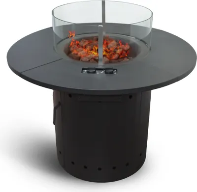 Produktbild von Meateor Feuertisch Ambiente mit 2 Gasbrennern, runde Feuerstelle mit Gas und Piezozündung für Außenbereiche, Feuertisch