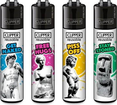 Produktbild von Clipper Reibrad Feuerzeuge Sculptures, 4 Stück