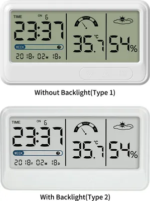 Produktbild von Digitales Hygrometer, elektronisches Temperatur- und Feuchtigkeitsmessgerät, Messgerät mit Uhrzeit, Datum, LCD-Display, Uhr, Innenthermometer, Halteru