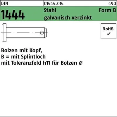 Produktbild von Reyher  Bolzen DIN1444 St. B 8 h11x20x16,5 vz (100 Stück)