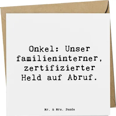 Produktbild von Mr. & Mrs. Panda Grußkarte Spruch Onkel-Held - Weiß - Geschenk, Unterstützung, Liebe, Handarbeit, anlasskarte, Patenonkel, Klappkarte, faltkarte, Familienangehöriger