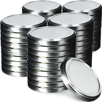 Produktbild von KADAX Einmach-Deckel Set aus Metall "Virbo", mit 6 Einrastzähnen, Silber, 82 mm, 50 Stück