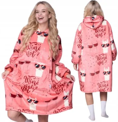 Produktbild von Oversize Deckenpullover XXL - Kuscheldecke mit Ärmeln - Fleece Rosa Weinmotiv