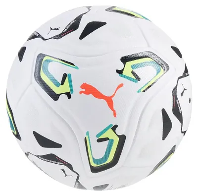 Image de PUMA STELLAR NITRO Ultimate ( FIFA Quality Pro), couleurs : blanc, bleu aquatique et jaune vif. Taille des ballons : 5